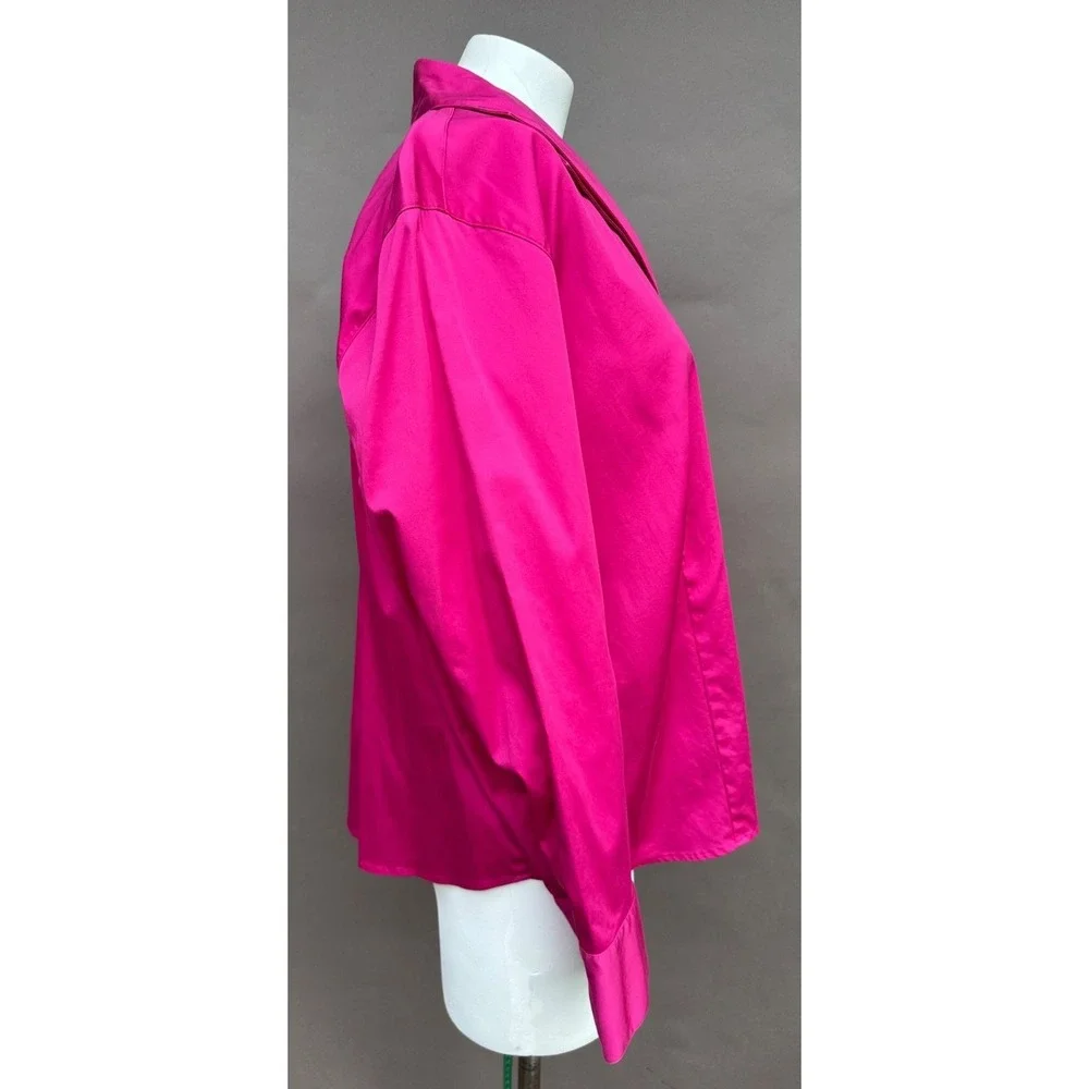 Talbots Fuchsia Pink Blouse 20W Button Up Layered Collar Cotton Stretch Academia